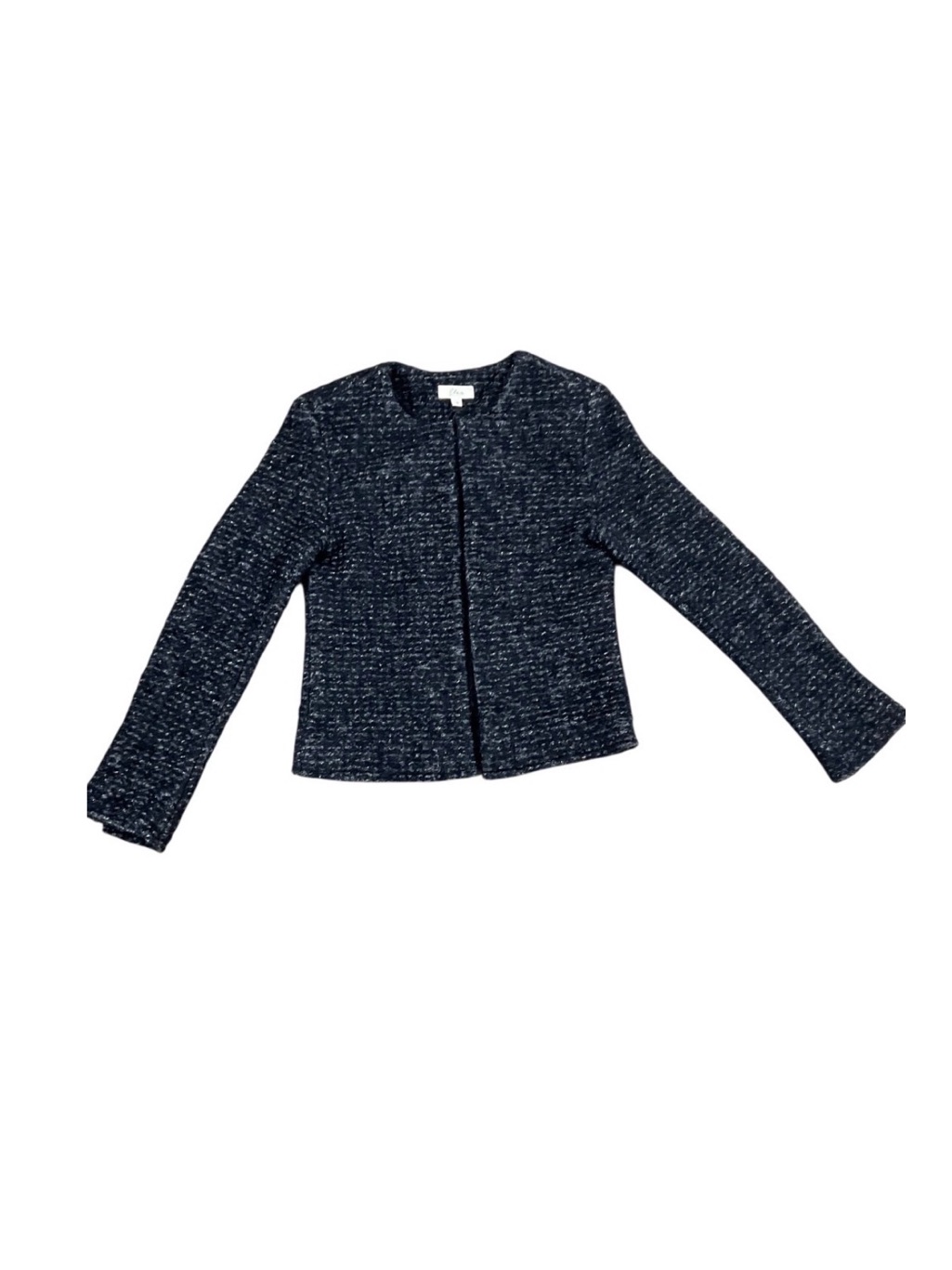 Elan Jackie-Style Boucle Tweed Jacket Size Small Metallic Thread Raw Hem Lined